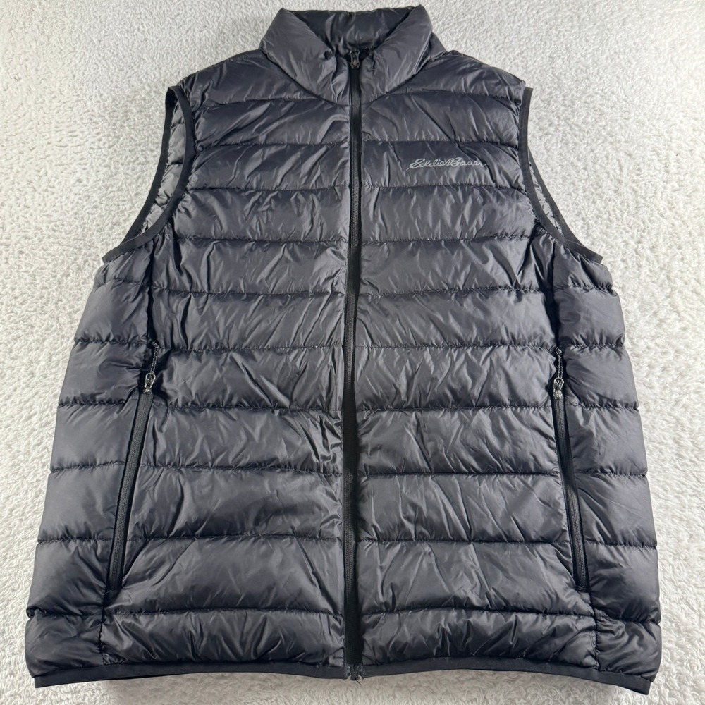 Eddie Bauer Puffer Vest Mens M Black Excellent EB650 Down Insulated Full Zip